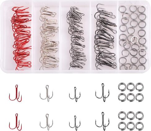 Fishing Treble Hooks Kit, 160pcs/Box Sharp Round Bend Treble Hooks Wide Gap High Carbon Steel Barbed Fish Hook for Lures Baits Saltwater Fishing in Saudi Arabia