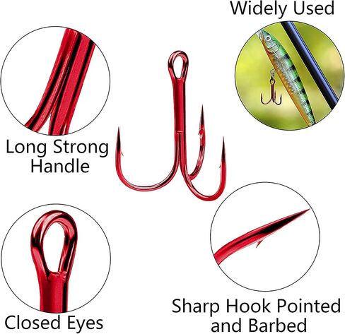 Fishing Treble Hooks Kit, 160pcs/Box Sharp Round Bend Treble Hooks Wide Gap High Carbon Steel Barbed Fish Hook for Lures Baits Saltwater Fishing in Saudi Arabia