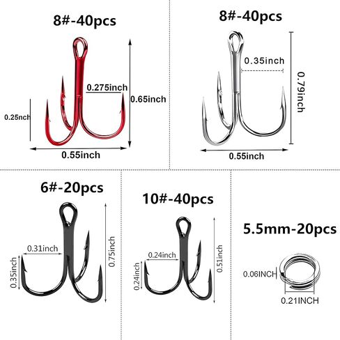 Fishing Treble Hooks Kit, 160pcs/Box Sharp Round Bend Treble Hooks Wide Gap High Carbon Steel Barbed Fish Hook for Lures Baits Saltwater Fishing in Saudi Arabia