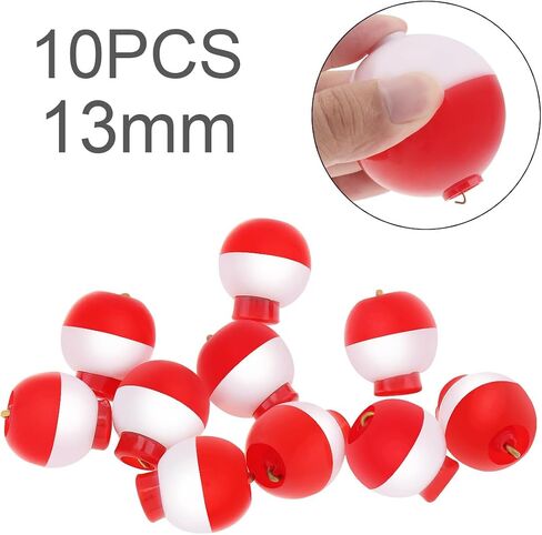OriGlam 10pcs 13mm / 0.51inch Mini Fishing Snap-On Floats Bobbers Set, Fishing Float Push Button Round Buoy, Red and White Bobber Snap-on Floats in Saudi Arabia