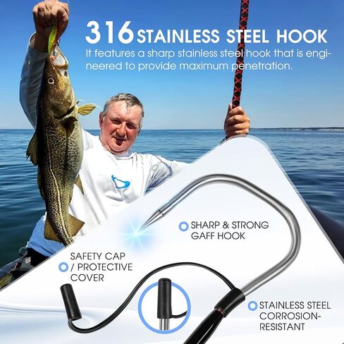 Fishing Gaff Saltwater Fish Gaff with S316 Stainless Steel Fishing Hook Carbon Fiber Fishing Gaff 4'8''/ 7' in Saudi Arabia