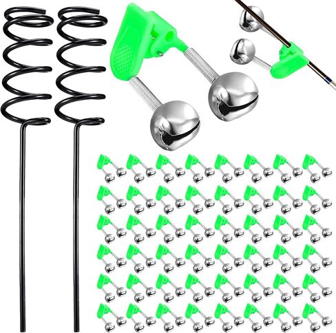 50 Pcs Plastic Fishing Bells Clips Fishing Rod Alarm with Dual Alert Bells and 2 Pcs Spiral Rod Holder Fishing Kit Heavy Duty Fishing Support Stand Holder Set in Saudi Arabia