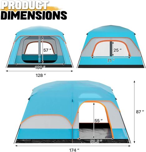 MoNiBloom 5-8 Person Tent for Camping Extra Large Portable Cabin Huge Tent, Waterproof Windproof 1 Living Room and 2 Bedroom 181''Length Tent with Carry Bag for Outdoor Picnic Family Gathering, Coffee in Saudi Arabia