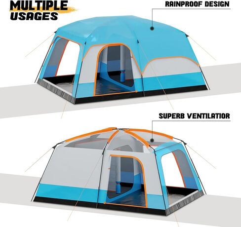 MoNiBloom 5-8 Person Tent for Camping Extra Large Portable Cabin Huge Tent, Waterproof Windproof 1 Living Room and 2 Bedroom 181''Length Tent with Carry Bag for Outdoor Picnic Family Gathering, Coffee in Saudi Arabia