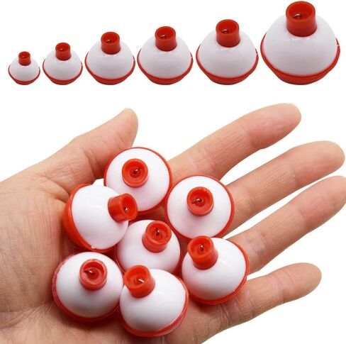 NA 20-50pcs Hard ABS Fishing Float Bobbers Set Size 0.5" 0.75" 1" 1.25" 1.5" 2" Push Button Snap-on Fishing Floats Red/White Round Buoy Fishing Bobbers Tackle Accessories in Saudi Arabia
