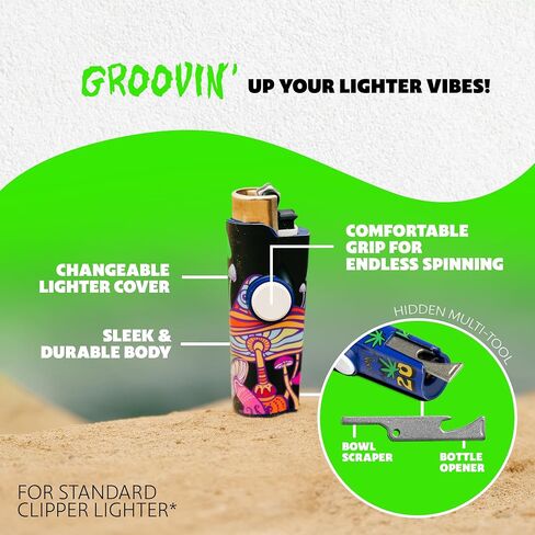 FLKR LYTR® Flicker Spinner Lighter Case - Multifunctional Case for EDC Enthusiasts. Durable, Pocket-Sized Gift for Adults with ADHD (Mushroom Small Design - Single) - for Standard BIC Lighters in Saudi Arabia