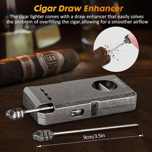 Torch Cigar Lighter,Double Butane Cigar Lighter with Cigar Punch Cigar Draw Enhancer Cigar Cutter V Cut,Windproof Adjustable Lighter for Smoking,Candle,Outdoor Cigar-Butane Not Inconcluded in Saudi Arabia