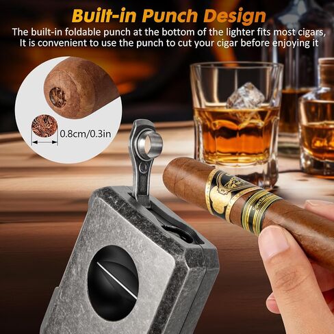 Torch Cigar Lighter,Double Butane Cigar Lighter with Cigar Punch Cigar Draw Enhancer Cigar Cutter V Cut,Windproof Adjustable Lighter for Smoking,Candle,Outdoor Cigar-Butane Not Inconcluded in Saudi Arabia