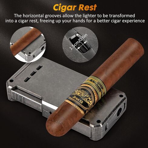 Torch Cigar Lighter,Double Butane Cigar Lighter with Cigar Punch Cigar Draw Enhancer Cigar Cutter V Cut,Windproof Adjustable Lighter for Smoking,Candle,Outdoor Cigar-Butane Not Inconcluded in Saudi Arabia
