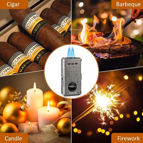 Torch Cigar Lighter,Double Butane Cigar Lighter with Cigar Punch Cigar Draw Enhancer Cigar Cutter V Cut,Windproof Adjustable Lighter for Smoking,Candle,Outdoor Cigar-Butane Not Inconcluded in Saudi Arabia