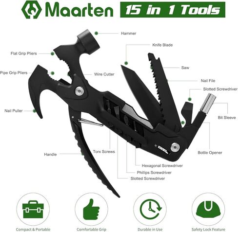 هدايا للأب من Daughter Son Hammer ملحقات التخييم متعددة المهام، 14 في 1 مطرقة أدوات البقاء في الهواء الطلق للرجال، أدوات رائعة هدايا فريدة من نوعها، حشو للتخزين in Kuwait