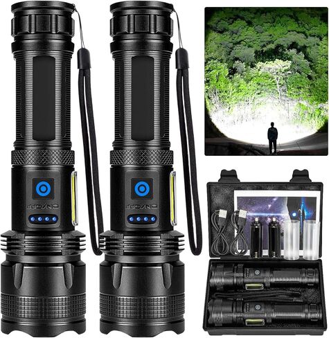 مصابيح LED قابلة لإعادة الشحن من MIXILIN، لومن عالي، 990,000 لومن مصباح يدوي فائق السطوع مع 7 أوضاع، مصابيح يدوية قوية متعددة الوظائف لحالات الطوارئ في التخييم المنزلي - عبوتان in Kuwait