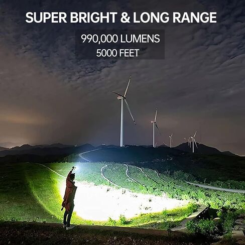 مصابيح LED قابلة لإعادة الشحن من MIXILIN، لومن عالي، 990,000 لومن مصباح يدوي فائق السطوع مع 7 أوضاع، مصابيح يدوية قوية متعددة الوظائف لحالات الطوارئ في التخييم المنزلي - عبوتان in Kuwait