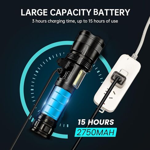 مصابيح LED قابلة لإعادة الشحن من MIXILIN، لومن عالي، 990,000 لومن مصباح يدوي فائق السطوع مع 7 أوضاع، مصابيح يدوية قوية متعددة الوظائف لحالات الطوارئ في التخييم المنزلي - عبوتان in Kuwait