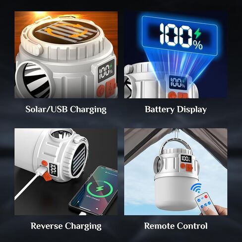 مصباح يدوي للتخييم LED محمول بالطاقة الشمسية، جهاز تحكم عن بعد، قابل لإعادة الشحن عبر USB، بنك طاقة 800 مللي أمبير في الساعة، 24 مصباح LED، 1000LM، 5 أوضاع، IP55 مقاوم للماء للتخييم والمشي لمسافات طويلة وصيد الأسماك والطوارئ in Kuwait