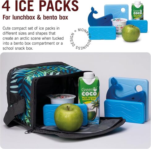 مجموعة Monkey Business Back To Cool Ice Pack، 4 عبوات ثلج قابلة لإعادة الاستخدام لصناديق الغداء وأكياس التبريد، حزمة ثلج ملونة قابلة لإعادة التعبئة للتخييم للأغذية (مجموعة الحوت) in Saudi Arabia