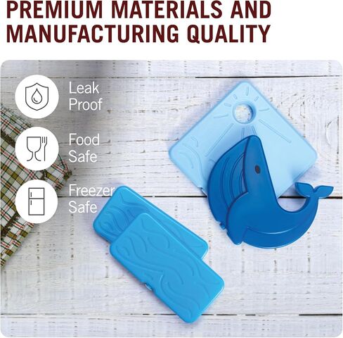 مجموعة Monkey Business Back To Cool Ice Pack، 4 عبوات ثلج قابلة لإعادة الاستخدام لصناديق الغداء وأكياس التبريد، حزمة ثلج ملونة قابلة لإعادة التعبئة للتخييم للأغذية (مجموعة الحوت) in Saudi Arabia