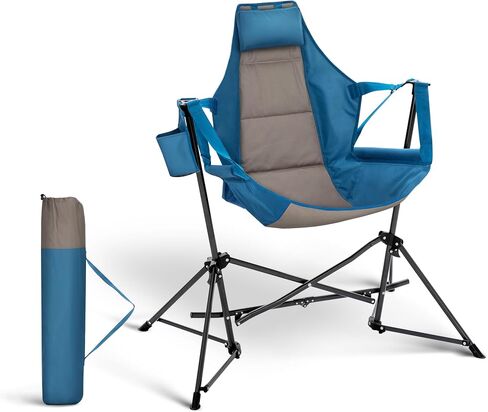 Hammock Camping Chair, Adjustable Back Swinging Chair, Folding Outdoor Rocking Chair, Heavy Duty Portable Camp Chair with Cup Holder and High Back for Adults, Beige in Saudi Arabia