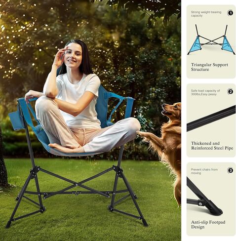 Hammock Camping Chair, Adjustable Back Swinging Chair, Folding Outdoor Rocking Chair, Heavy Duty Portable Camp Chair with Cup Holder and High Back for Adults, Beige in Saudi Arabia