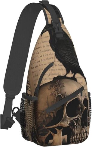 Edgar Allan Poe The Raven Skull Outdoor Cross-body Shoulder Bag, Unisex Backpack For Women Men Young Hiking Travel in Saudi Arabia