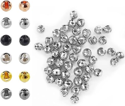 Think Fast Think Deep Beads Aventik 100 قطعة من خرز التنغستن الماسي ذو الأوجه المشقوقة مواد ربط الذبابة 10 ألوان / 5 أحجام خطاف صيد السمك المنعكس ذو الأوجه (نيكل، 7/64 بوصة (3.0 مم)) in Kuwait