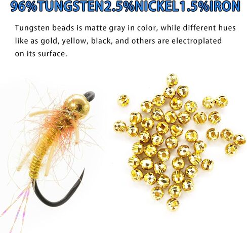 Think Fast Think Deep Beads Aventik 100 قطعة من خرز التنغستن الماسي ذو الأوجه المشقوقة مواد ربط الذبابة 10 ألوان / 5 أحجام خطاف صيد السمك المنعكس ذو الأوجه (نيكل، 7/64 بوصة (3.0 مم)) in Kuwait