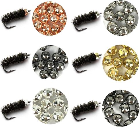 Think Fast Think Deep Beads Aventik 100 قطعة من خرز التنغستن الماسي ذو الأوجه المشقوقة مواد ربط الذبابة 10 ألوان / 5 أحجام خطاف صيد السمك المنعكس ذو الأوجه (نيكل، 7/64 بوصة (3.0 مم)) in Kuwait