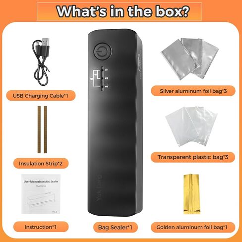 Bag Sealer, Mini 3000mAh Rechargeable Portable Sealer with 5 Sealing Gear & 4.7" Heating Strip, Food Sealing Machine Kitchen Gadgets For Chip Bags Food Storage Snacks Freshness (Black) in Saudi Arabia