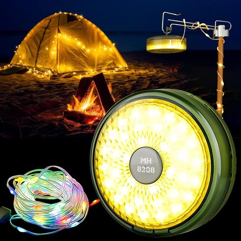 LED String Lights, Camping Lantern USB Rechargeable, 2 in 1 Portable Outdoor Light with 8 Lighting Modes, IP67 Waterproof, Camping Light for Tent, Party, Indoor Outdoor Decorating - Gray in Saudi Arabia
