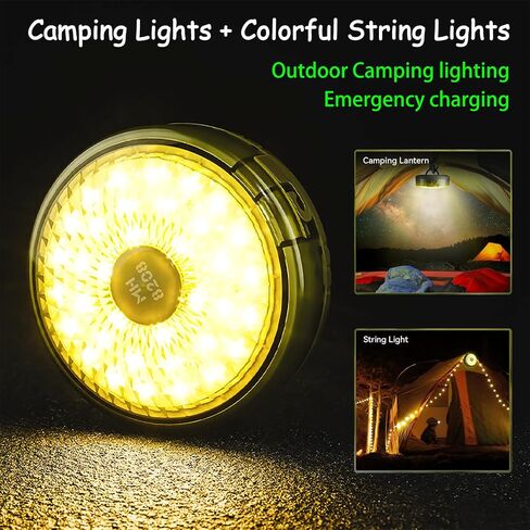 LED String Lights, Camping Lantern USB Rechargeable, 2 in 1 Portable Outdoor Light with 8 Lighting Modes, IP67 Waterproof, Camping Light for Tent, Party, Indoor Outdoor Decorating - Gray in Saudi Arabia
