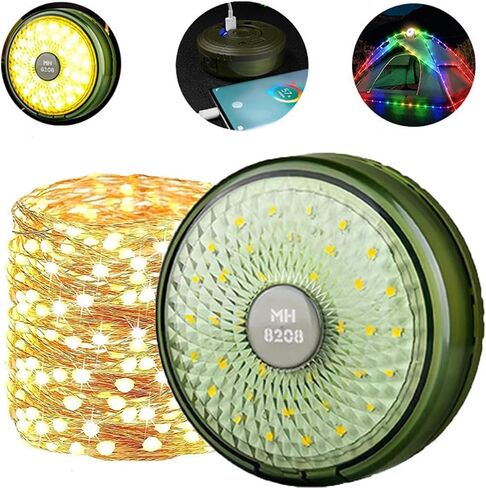 LED String Lights, Camping Lantern USB Rechargeable, 2 in 1 Portable Outdoor Light with 8 Lighting Modes, IP67 Waterproof, Camping Light for Tent, Party, Indoor Outdoor Decorating - Gray in Saudi Arabia