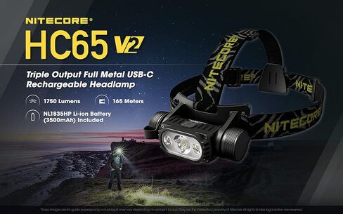 Nitecore HC65 v2 1750 Lumen USB-C مصباح أمامي قابل لإعادة الشحن، أبيض، أحمر، مصابيح LED عالية CRI ومنظم LumenTac in Saudi Arabia