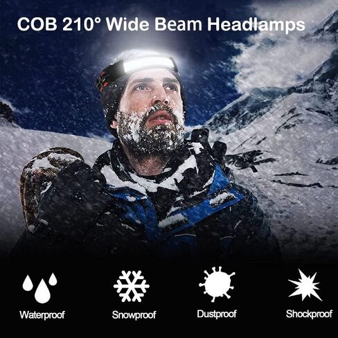 مصباح أمامي LED قابل لإعادة الشحن من WINDFIRE بإضاءة 210 درجة وشعاع عريض 5000 لومن فائق السطوع COB ضوء أمامي مع ضوء أحمر خلفي 3 أوضاع خفيف الوزن مقاوم للماء للمشي لمسافات طويلة والتخييم والجري in Saudi Arabia