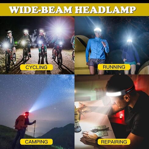 مصباح أمامي LED قابل لإعادة الشحن من WINDFIRE بإضاءة 210 درجة وشعاع عريض 5000 لومن فائق السطوع COB ضوء أمامي مع ضوء أحمر خلفي 3 أوضاع خفيف الوزن مقاوم للماء للمشي لمسافات طويلة والتخييم والجري in Saudi Arabia
