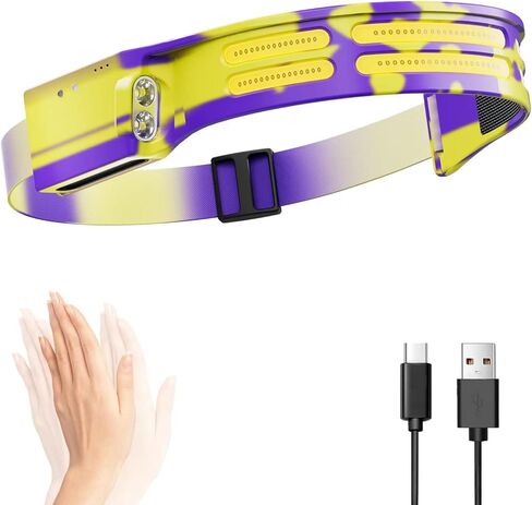 LED Headlamp, USB Rechargeable Head Lamp, 230° Wide Beam Motion Sensor Headlight, Super Bright Outdoor Waterproof Flashlight for Camping, Running, Repairing, Hiking, Fishing, Reading in Kuwait