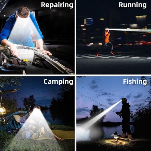 LED Headlamp, USB Rechargeable Head Lamp, 230° Wide Beam Motion Sensor Headlight, Super Bright Outdoor Waterproof Flashlight for Camping, Running, Repairing, Hiking, Fishing, Reading in Kuwait
