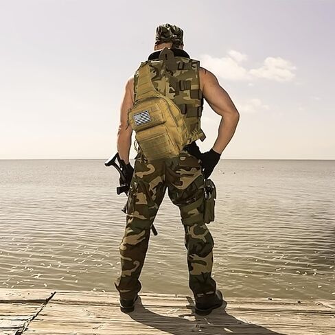 حقيبة ظهر بحمالة تكتيكية، حقيبة كتف عسكرية روفر مع رقعة العلم الأمريكي، حقيبة صدر كروس صغيرة EDC، حقيبة مجموعة مولي أسولت للرجال، في الهواء الطلق، حمل مخفي in Kuwait
