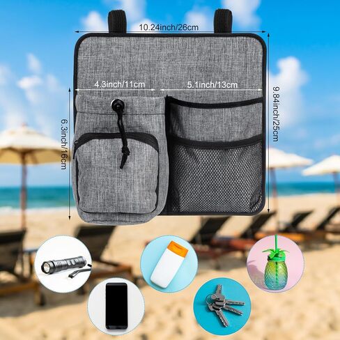 Beach Chair Cup Holder Phone Holder Universal Water Bottle Holder 4 Pockets Nylon Chair Armrest Drink Holder with 2 Self Adhesive Strap for Patio Lounger, Foldable Camping Chair (Light Gray) in Saudi Arabia