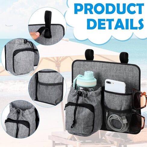Beach Chair Cup Holder Phone Holder Universal Water Bottle Holder 4 Pockets Nylon Chair Armrest Drink Holder with 2 Self Adhesive Strap for Patio Lounger, Foldable Camping Chair (Light Gray) in Saudi Arabia
