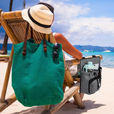 Beach Chair Cup Holder Phone Holder Universal Water Bottle Holder 4 Pockets Nylon Chair Armrest Drink Holder with 2 Self Adhesive Strap for Patio Lounger, Foldable Camping Chair (Light Gray) in Saudi Arabia