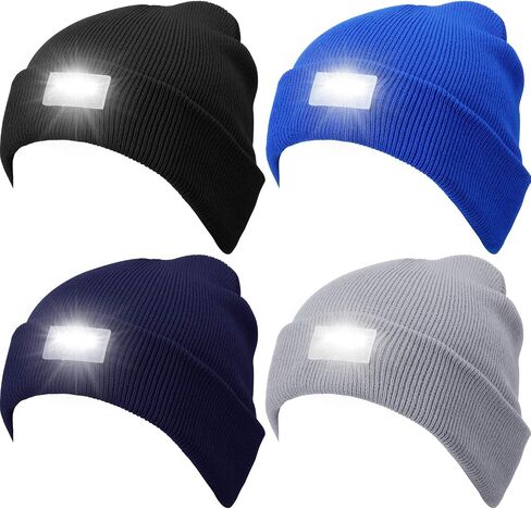 Syhood 4 Pieces Christmas Unisex 5 Led Knitted Winter Flashlight Beanie Cap Knit Men Headlamp Hat in Saudi Arabia