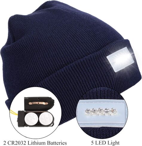Syhood 4 Pieces Christmas Unisex 5 Led Knitted Winter Flashlight Beanie Cap Knit Men Headlamp Hat in Saudi Arabia