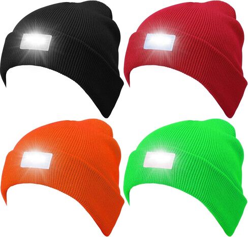 Syhood 4 Pieces Christmas Unisex 5 Led Knitted Winter Flashlight Beanie Cap Knit Men Headlamp Hat in Saudi Arabia