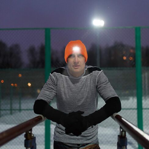 Syhood 4 Pieces Christmas Unisex 5 Led Knitted Winter Flashlight Beanie Cap Knit Men Headlamp Hat in Saudi Arabia