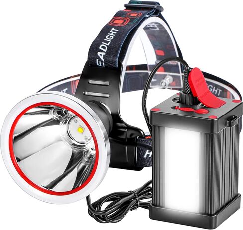 Superbright Bright LED Headlamp Powerful Portable Rechargeable Headlight Flashlight with External Side Light for Camping Biking Hunting Fishing (Yellow Light) in Saudi Arabia