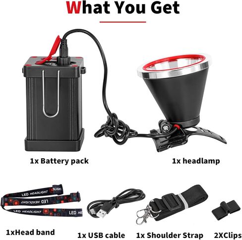 Superbright Bright LED Headlamp Powerful Portable Rechargeable Headlight Flashlight with External Side Light for Camping Biking Hunting Fishing (Yellow Light) in Saudi Arabia