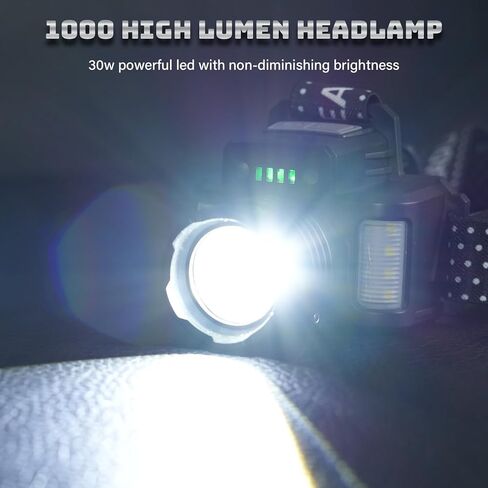 77 مصباح أمامي LED خارجي قابل لإعادة الشحن، مصباح أمامي فائق السطوع قابل للتكبير مع ضوء كاشف، ضوء كشاف، منفذ شحن USB C وأضواء جانبية للجبهة، للبالغين، قبعة صلبة، المشي لمسافات طويلة، التخييم (H03 أسود) in Kuwait