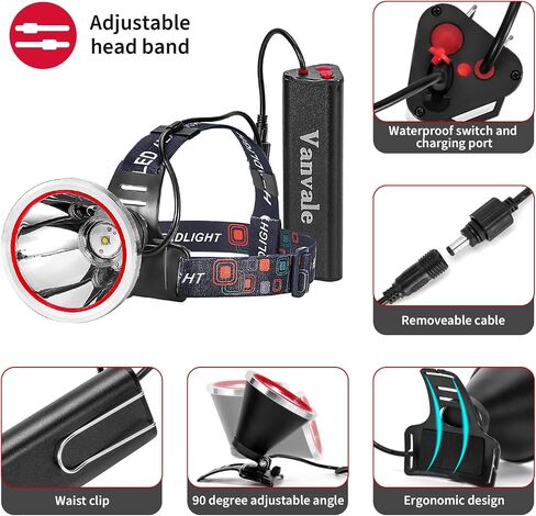 مصباح أمامي LED عالي الطاقة قابل لإعادة الشحن، مصباح رأس مقاوم للماء IPX4 مع شاحن، مصباح صيد طويل الأمد للغاية للجري والصيد والتخييم وفي الهواء الطلق وانقطاع طاقة العواصف (الضوء الأصفر) in Kuwait