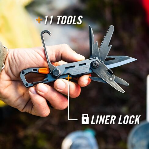 Gerber Gear Gear Stake Out 11-in-1 Multi-tool - 2.2" Plain Edge Blade, Tent Stake Puller, Carabiner Carry - EDC Gear and Equipment - Silver in Saudi Arabia