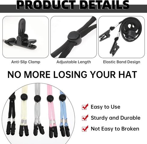 5 Pcs Adjustable Hat Strap Clips Hat Chin Cord, Elastic Hats Hat Strap Clips Anti-Lost Cap Strap Clips in Saudi Arabia
